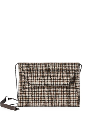 Brunello Cucinelli Duo pochette in water-resistant alpaca and wool check with precious chain - Neutrals
