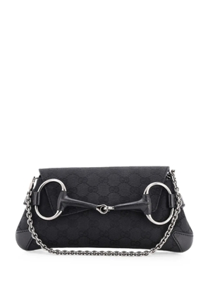 Gucci Pre-Owned Horsebit Chain GG Canvas with Leather Medium clutch bag - Black
