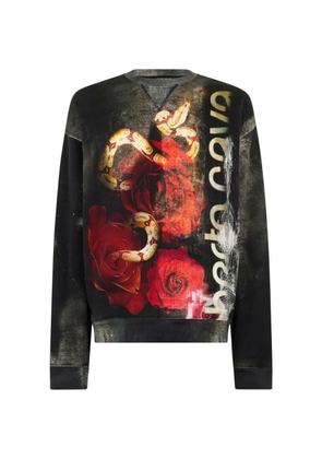 Roberto Cavalli rose-print faded-effect sweater - Black