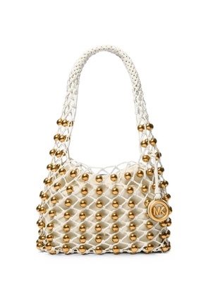 Michael Kors small Gwen bead-embellished woven shoulder bag - White
