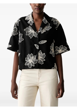 Sisley floral-embroidered short-sleeve shirt - Black