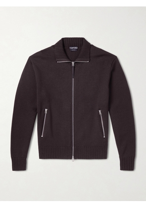 TOM FORD - Leather-Trimmed Merino Wool Cardigan - Men - Brown - IT 46