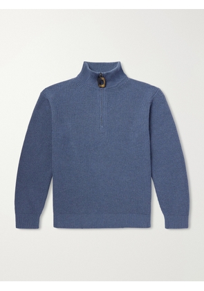 JW Anderson - Ribbed Wool and Cotton-Blend Half-Zip Turtleneck Sweater - Men - Blue - S