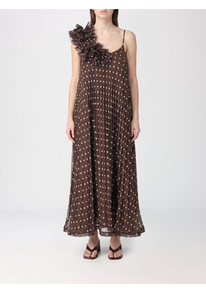 PAROSH A-Line Crêpe Midi Dress P. A.R. O.S. H. with Ruffles and Polka Dot Embroidery