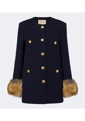 Valentino Shearling-trimmed wool-blend tweed jacket