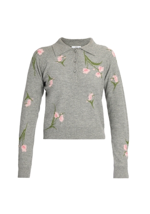 Erdem Merino Wool Floral-Knit Polo Sweater - Moda Operandi