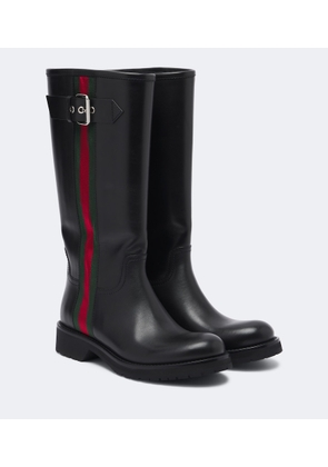 Gucci Web Stripe leather biker boots