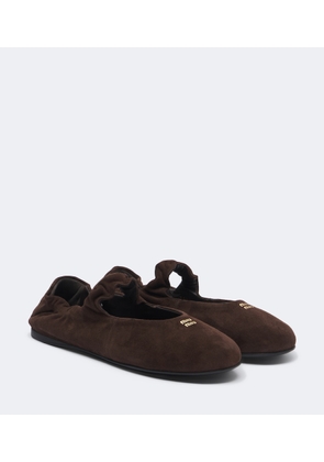 Miu Miu Ruches suede Mary Jane flats