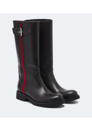 Gucci Web Stripe leather biker boots