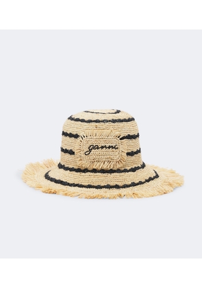 Ganni Striped raffia bucket hat