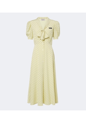 Miu Miu Polka-dot tie-neck silk midi dress