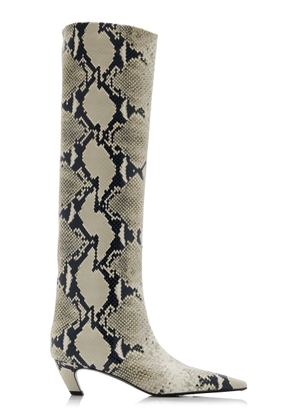 Khaite Davis Embossed-Leather Knee Boots - Moda Operandi