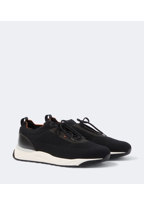 Santoni Leather-trimmed knitted sneakers