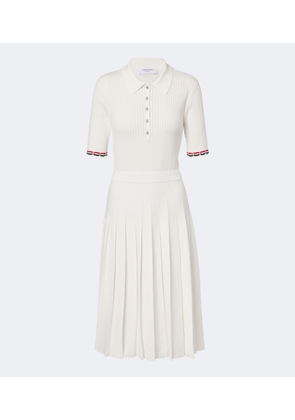 Thom Browne Ribbed-knit pointelle cotton polo dress