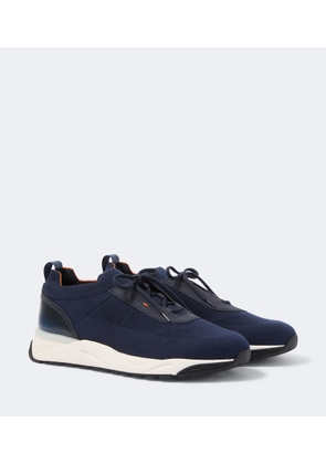 Santoni Leather-trimmed knitted sneakers