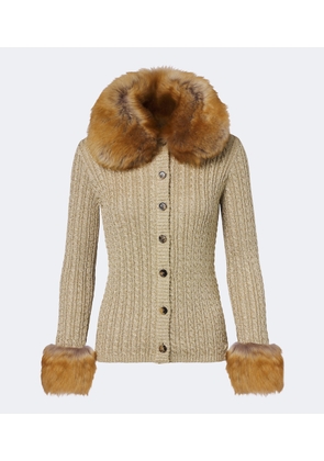 Saint Laurent Cable-knit shearling-trimmed cardigan