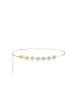 Ettika Turquoise Medallion Belt in Gold & Turquoise in Metallic Gold.