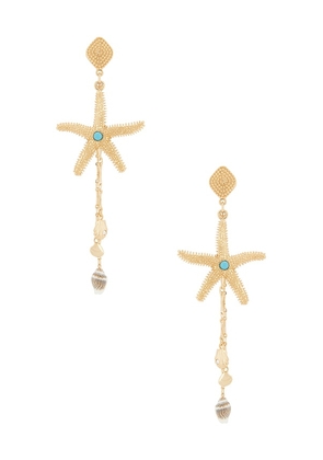 Ettika Starfish Seeker Drop Earrings in Metallic Gold.