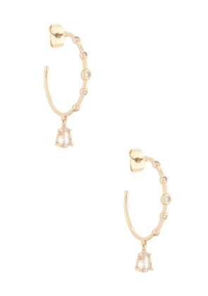 Ettika Delicate Crystal Charm Hoop Earrings in Metallic Gold.