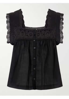 Citizens of Humanity - Mia Embroidered Pleated Ramie Blouse - Black - x small,small,medium,large,x large