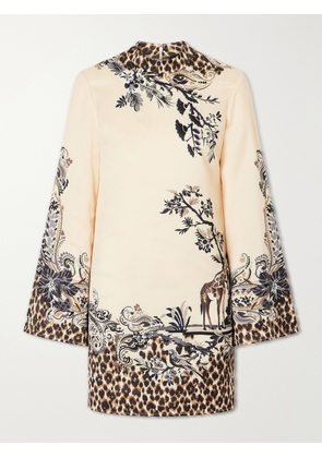 Etro - Printed Satin Mini Dress - Neutrals - IT36,IT38,IT40,IT42,IT44,IT46,IT48,IT50
