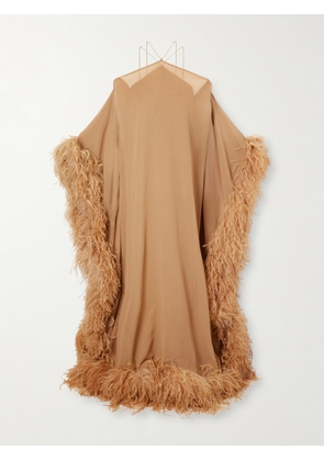 Taller Marmo - Sza Sza Spirito Feather-trimmed Silk-chiffon Gown - Brown - IT40,IT42