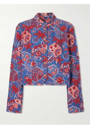 ALIX OF BOHEMIA - Clarke Delft Hive Cropped Embellished Printed Cotton Jacket - Blue - x small,small,medium,large