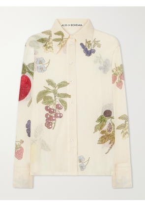 ALIX OF BOHEMIA - Dana Nine Fruit Printed Cotton-mesh Shirt - Neutrals - x small,small,medium,large,x large