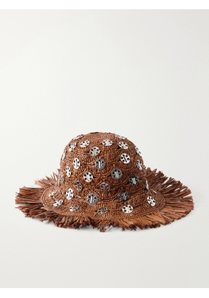 RABANNE - Autres Embellished Fringed Raffia Hat - Brown - One size