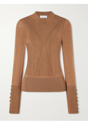 RABANNE - Ribbed Embellished Wool And Silk-blend Sweater - Brown - x small,small,medium,large,x large