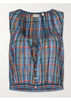 DÔEN - Theo Gathered Checked Organic Cotton-voile Top - Blue - xx small,x small,small,medium,large,x large,xx large