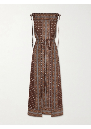 DÔEN - Amarante Belted Printed Organic Cotton-voile Midi Dress - Brown - xx small,x small,small,medium,large,x large,xx large