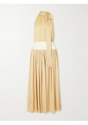 Abadia - Knotted Halterneck Satin-trimmed Crepon Midi Dress - Yellow - US2,US4,US6,US8,US10,US12