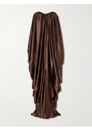 Abadia - Draped Strapless Satin Gown - Brown - US2,US4,US6,US8,US10,US12