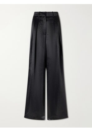 Abadia - Pleated Satin High-waist Wide-leg Pants - Black - US2,US4,US6,US8,US10