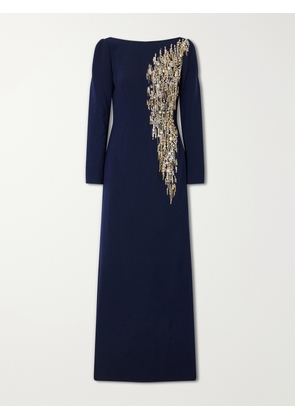 Jenny Packham - Avana Crystal And Bead-embellished Crepe Gown - Blue - UK 6,UK 8,UK 10,UK 12,UK 14,UK 16