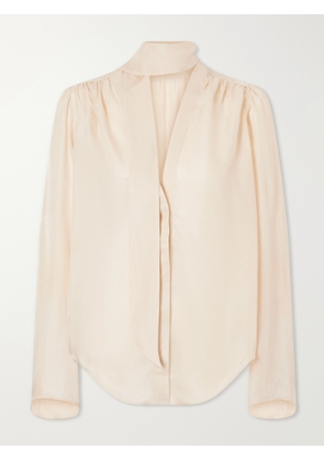 Maria McManus - Scarf-detailed Satin Blouse - Neutrals - US0,US2,US4,US6,US8,US10