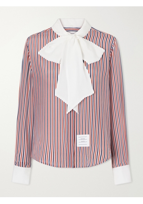 Thom Browne - Bow-detailed Striped Silk Crepe De Chine Shirt - Red - IT38,IT40,IT42,IT44,IT46