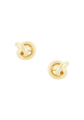 SHASHI Knot Stud Earrings in Metallic Gold.
