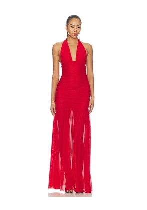 SEROYA Teghan Mesh Dress in Red. Size XXS. Also in L, M, S, XL, XS.
