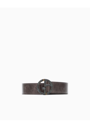 Plate belt in leather
