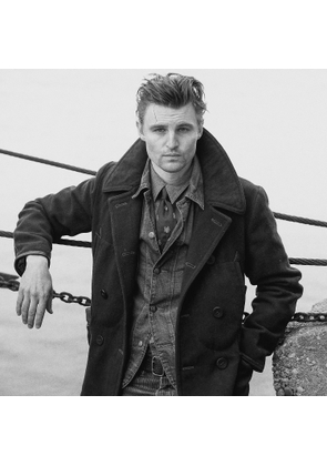 Leather-Trim Wool-Blend Peacoat