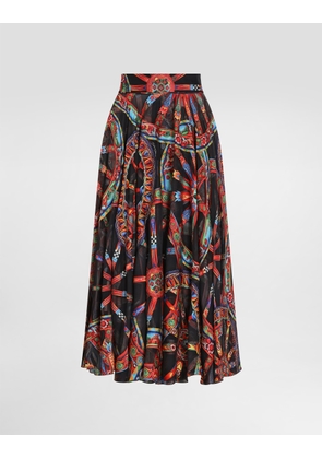 Dolce & Gabbana Long Circle Skirt In Carretto-print Devoré Twill - Woman Skirts Multicolor 44