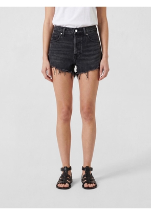 ALEXANDER WANG Denim Shorts with Raw Hem and Rhinestone Logo