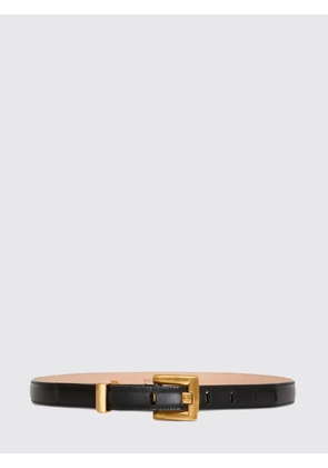 BALMAIN Anthem Slim Calfskin Leather Belt with Monogram Buckle