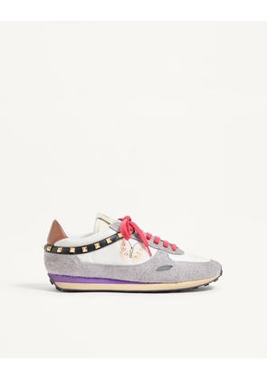 Valentino Garavani Stud Up Trainer In Split Leather And Nylon With Butterfly Embroidery Man WHITE/MULTICOLOUR 39