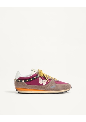 Valentino Garavani Stud Up Trainer In Split Leather And Nylon With Butterfly Embroidery Man INSOLENT/MULTICOLOUR 39