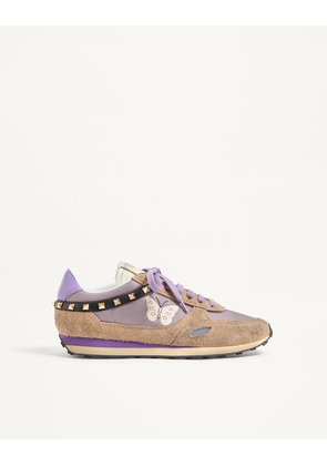 Valentino Garavani Stud Up Trainer In Split Leather And Nylon With Butterfly Embroidery Man LILAC/MULTICOLOR 39