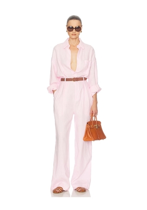Helsa Paperbag Jumpsuit in Washed Linen in Pink. Size XS. Also in S, M, L, XL.