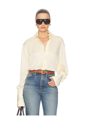 Helsa The Relaxed Silk Shirt in Cream. Size XXS. Also in XS, S, M, L, XL.